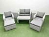 Fimous Light Grey PE Wicker Rattan Garden Furniture Set Sofa Set Reclining Adjustable Chair Oblong Coffee Table 6 Seater 2 Big Stools 2 Side Table