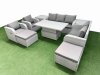 Fimous PE Rattan Garden Furniture Set Reclining Chair Sofa Double Love Seat 2 Seater Sofa Lounge Set Adjustable Lifting Dining or Coffee Table 2 Big Footstool 2 Side Table Light Grey