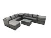 Fimous Rattan Garden Furniture Dining Set 7-seater Patio Coffee Table Sofa Set with 2 Side Tables Big Footstool Dark Grey Mixed