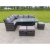 Fimous High Back Corner Rattan Garden Furniture Sofa Rising Dining Table Height Adjustable 9 Seater 3 Small Foot Stools