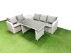 Fimous Garden Furniture Set PE Ratten Garden Sofa Set with Rectangular Dining Table Side Table Light Grey