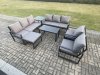 Fimous Aluminium Outdoor Garden Furniture Set 9 Seater Garden Sofa with Oblong Coffee Table Big Footstool Side Table Dark Grey