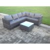 Fimous Rattan Corner Sofa Set Square Coffee Table Outdoor Garden Furniture In Dark Grey Mix 6 Seater With Seat And Back Cushion Left Corner