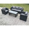Fimous Lounge Rattan Sofa Set Outdoor Garden Furniture With 2 Chairs Oblong Rectangular Coffee Table