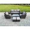 Fimous Outdoor Rattan Garden Furniture Set Patio Lounge Sofa Set with Reclining Chair Rectangular Coffee Table 2 Small Footstool Dark Grey Mixed