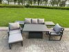 Fimous 6-Piece Aluminium Garden Furniture Sets 6 Seater Outdoor Sofa Set with Adjustable Rising Lifting Dining Table 2 Chairs Big Footstool Side Table