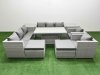 Fimous 9 PCs Rising Dining Table Set Rattan Furniture Set with 3 Seater Sofa Chair 2 Big Footstools 2 Side Tables Light Grey