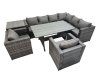 Fimous Rattan Garden Furniture Set Outdoor 8 Seater Patio Dining Corner Sofa Sets with Dining Table 2 Chairs Side Table Dark Grey Mixed