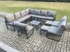 Fimous 12 Seater Outdoor Aluminium Garden Furniture Set Corner Lounge Sofa Set with Square Coffee Table 2 Small Footstools Dark Grey