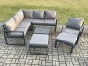 Fimous Outdoor Garden Furniture Set Aluminium Lounge Sofa Square Coffee Table Sets with Chair 2 Big Footstools Indoor Conservatory Set Dark Grey