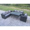 Fimous Outdoor Lounge Sofa Garden Furniture Set Rattan Rectangular Dining Table Patio Chair 7 Seater Dark Grey Mixed