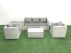 Fimous Rattan Garden Furniture Set with 3 Seater Sofa 2 Chair Rectangular Coffee Table Side Table Light Grey Mixed 5 Seater