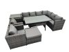 Fimous Rattan Garden Furniture Set Outdoor 9 Seater Patio Dining Corner Sofa Sets with Dining Table 2 Chairs Big Stool Side Table Dark Grey Mixed