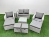 Fimous Outdoor Garden Furniture Set PE Rattan Love Sofa Reclining Chair Set with Coffee Table 4 Footstools Side Table Light Grey