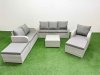 Fimous Patio PE Wicker 8 Seater Outdoor Rattan Furniture Sofa Sets with Square Coffee Table Reclining Chair Loveseat Sofa 3 Seater Sofa 2 Big Footstools Side Table Light Grey