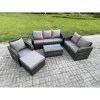 Fimous Patio Garden Furniture Sets Wicker 7 Seater Outdoor Rattan Furniture Sofa Sets with Rectangular Coffee Table Reclining Chair Loveseat Sofa 3 Seater Sofa Big Footstool