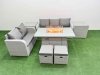 Fimous 7 Seater PE Rattan Wicker Garden Furniture Patio Conservatory Sofa Set with Firepit Dining Table 3 Seater Sofa Love Sofa 2 Stools 2 Side Table