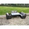 Fimous 5 Seater Lounge Rattan Sofa Set Outdoor Garden Furniture Oblong Rectangular Dining Table With Chairs Dark Grey Mixed
