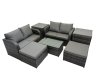 Fimous Outdoor Love Sofa Coffee Table Set Garden Rattan Furniture Set 6 Seater with 2 Side Tables 2 Big Stools Dark Grey