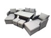Fimous 8-seater Patio Height Adjustable Rising Lifting Table Sofa Sets Rattan Garden Furniture Dining Set with 2 Big Footstool Side Table Dark Grey Mixed