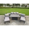Fimous 7-Piece Aluminium Garden Furniture Sets 7 Seater Outdoor Sofa Set with Adjustable Rising Lifting Dining Table 2 Chairs 2 Big Footstools Side Table