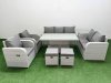 Fimous PE Rattan Garden Furniture Set Reclining Chair Sofa Double Love Seat 2 Seater Sofa Lounge Set Adjustable Lifting Dining or Coffee Table 2 Stools Side Table Light Grey