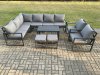 Fimous Aluminium Garden Furniture Set Outdoor Indoor Lounge Corner Sofa 2 Pcs Chair Oblong Coffee Table Sets with 2 Small Footstools Dark Grey