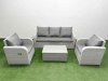 Fimous PE Rattan Garden Furniture Set Reclining Chair Sofa Lounge Sofa Set Oblong Coffee Table Light Grey