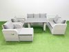 Fimous 9 Seater Garden Furniture Set PE Ratten Garden Sofa Set with Rectangular Dining Table Big Stool 2 Side Tables Light Grey