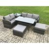 Fimous Patio Rattan Garden Furniture Set with Oblong Rectangular Dining Table 2 Big Footstool Side Table 7 Seater Outdoor Lounge Sofa Set Dark Grey Mixed