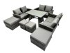 Fimous 10 Seater Wicker PE Rattan Furniture Outdoor Dining Table Double Seat Sofa 4 Stools Set Dark Grey Mixed