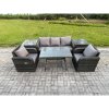 Fimous Rattan Wicker Garden Furniture Patio Conservatory Sofa Set with Rectangular Dining Table Reclining Chair 3 Seater Sofa 2 Side Tables