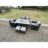 Fimous Rattan Outdoor Furniture Gas Fire Pit Rectangle Dining Table Gas Heater Chairs Two Seater Love Sofa Sets Footstools 6 Seater