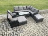 Fimous Rattan Corner Sofa Garden Furniture Set with 2 Big Footstool Rectangular Coffee Table 2 Armchairs with Cushion Dark Grey Mixed