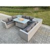Fimous Light Grey U Shape Lounge Sofa Dining Set With Gas Heater Firepit Burner With 2 PC Side Coffee Tea Table