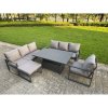 Fimous Aluminium Garden Furniture Sets,7 Seater Outdoor Sofa Dining Set with Adjustable Rising Lifting Dining Table 2 Side Tables Cushions for Yard,Poolside, Patio, Dark Grey