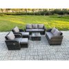 Fimous 9 Seater Garden Furniture Set Rattan Outdoor Lounge Sofa Chair With Tempered Glass Table 2 Small Footstools Dark Grey Mixed
