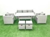 Fimous Garden Dining Set Outdoor Rattan Furniture Set with Sofa Dining Table 2 Chairs 2 Small Footstools Light Grey Mixed