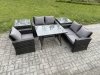 Fimous Wicker PE Rattan Garden Dining Set Outdoor Furniture Sofa with Rectangular Dining Table Love Seat Sofa 2 Side Tables Dark Grey Mixed