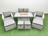 Fimous PE Rattan Lounge Sofa Set 8 Seater Outdoor Garden Furniture Set with Gas Firepit Table Love Sofa 4 Footstools 2 Side Tables Light Grey