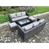 Fimous 8 Seater Rattan Garden Furniture Set Outdoor Patio Sofa Set with Oblong Coffee Table 2 Small Footstools Dark Grey Mixed