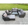 Fimous Rattan Garden Furniture Set 7 Seater Patio Outdoor Lounge Sofa Set with 2 Reclining Chairs Rectangular Coffee Table Big Footstool Side Table Dark Grey Mixed