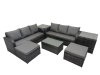 Fimous Outdoor 3 Seater Sofa Coffee Table Set Garden Rattan Furniture Set 8 Seater with 2 Big Stool 2 Side Tables Dark Grey