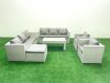 Fimous Outdoor Garden Furniture Rattan Sofa Set with 2 Armchairs Oblong Coffee Table Big Footstool Light Grey Mixed
