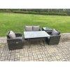 Fimous Outdoor Rattan Garden Furniture Lounge Sofa Set With Oblong Rectangular Dining Table 2 PC Reclining Chair Side Table