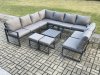 Fimous 11 Seater Patio Outdoor Garden Furniture Aluminium Lounge Corner Sofa Set with Square Coffee Table with 2 Small Footstools Dark Grey