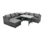 Fimous Rattan Dining Table Sofa Set with Side Table 2 Big Footstools Outdoor Garden Furniture Set Dark Grey Mixed