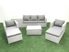 Fimous Rattan Garden Furniture Set with 3 Seater Sofa 2 Chair Rectangular Coffee Table 2 Big Footstools Side Table Light Grey Mixed 7 Seater