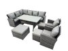 Fimous 11 Seat Rattan High Back Corner Sofa Set Patio Dining Table Set with 3 Stools 2 Chair Dark Grey Mixed