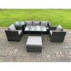 Fimous 6 Seater Wicker Rattan Outdoor Furniture Garden Dining Set with Sofa Oblong Dining Table 2 Armchairs Stool Dark Grey Mixed